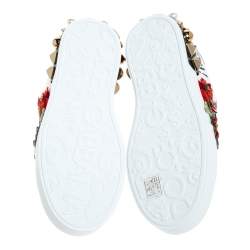 Pre Owned  حذاء رياضي دولتشي أند غابانا منخفض من الأعلي زخرفة أزهار بورتوفينو جلد أبيض مقاس 36.5