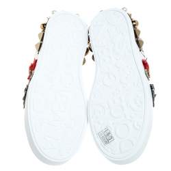Pre Owned Dolce & Gabbana White Leather Portofino Flower Embellished Low Top Sneakers Size 37