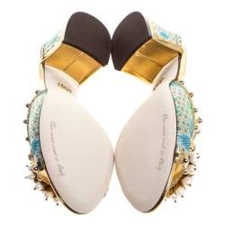 مملوكة مسبقًا Dolce & Gabbana Multicolor Brocade Fabric And Patent Leather Trim Crystal Embellished Open Toe Sandals Size 37.5