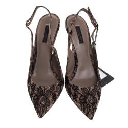 مملوكة مسبقًا Dolce & Gabbana Beige Suede And Black Chantilly Lace Bellucci Slingback Sandals Size 39