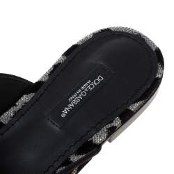 مملوكة مسبقًا Dolce & Gabbana Metallic Silver Canvas and Black Leopard Print Velvet Jackie Mule Size 37.5
