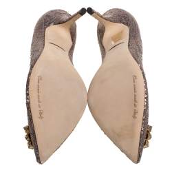 Pre Owned Dolce & Gabbana Gold Sequin Crystal Embellished Bellucci Pointed Toe Pumps Size 38.5