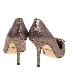 Pre Owned Dolce & Gabbana Gold Sequin Crystal Embellished Bellucci Pointed Toe Pumps Size 38.5
