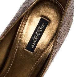 Pre Owned Dolce & Gabbana Gold Sequin Crystal Embellished Bellucci Pointed Toe Pumps Size 38.5