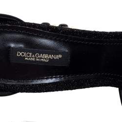 Pre Owned Dolce & Gabbana Black Fabric Crystal Embellished Block Heel Sandals Size 39