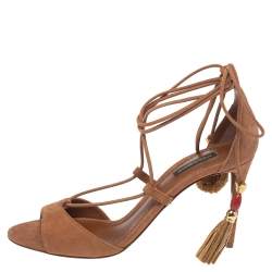 Pre Owned صندل دولتشي أند غابانا رباط علوي مزين بوم بوم سويدي بني مقاس 38.5 