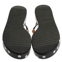 Pre Owned Dolce & Gabbana Black Polka Dots Patent Leather Jewel Embellished Beach Platform Slide Sandals Size 40