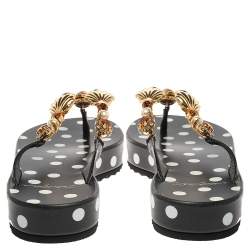 Pre Owned Dolce & Gabbana Black Polka Dots Patent Leather Jewel Embellished Beach Platform Slide Sandals Size 40