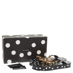 Pre Owned Dolce & Gabbana Black Polka Dots Patent Leather Jewel Embellished Beach Platform Slide Sandals Size 40