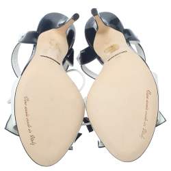 مملوكة مسبقًا Dolce & Gabbana Navy Blue/White Patent Leather Keira Ankle Tie Open Toe Sandals Size 37.5