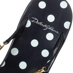 Pre Owned Dolce & Gabbana Black Polka Dots Crystal Embellished Thong Sandals Size 38