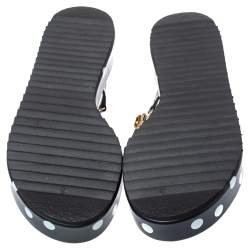 Pre Owned Dolce & Gabbana Black Polka Dots Crystal Embellished Thong Sandals Size 38