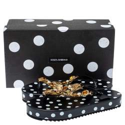 Pre Owned Dolce & Gabbana Black Polka Dots Crystal Embellished Thong Sandals Size 38