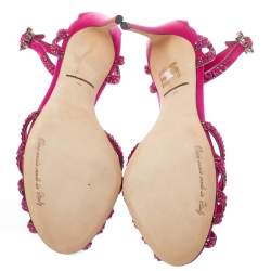 Pre Owned Dolce & Gabbana Pink Satin Crystal Embellished Ankle Strap Sandals Size 38
