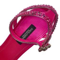 Pre Owned Dolce & Gabbana Pink Satin Crystal Embellished Ankle Strap Sandals Size 38