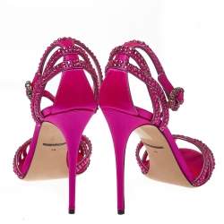 Pre Owned Dolce & Gabbana Pink Satin Crystal Embellished Ankle Strap Sandals Size 38