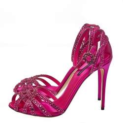Pre Owned Dolce & Gabbana Pink Satin Crystal Embellished Ankle Strap Sandals Size 38