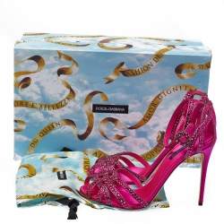 Pre Owned Dolce & Gabbana Pink Satin Crystal Embellished Ankle Strap Sandals Size 38