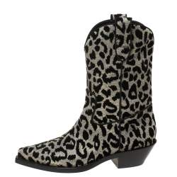 Dolce and Gabbana Black/Grey Shimmering Leopard Laurex Fabric Cowboy Boots Size 40