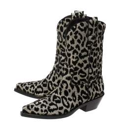 Pre Owned Dolce and Gabbana Black/Grey Shimmering Leopard Laurex Fabric Cowboy Boots Size 40