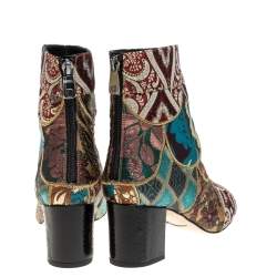 Pre Owned Dolce & Gabbana Multicolor Brocade Fabric Ankle Boots Size 38