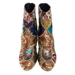 Pre Owned Dolce & Gabbana Multicolor Brocade Fabric Ankle Boots Size 38