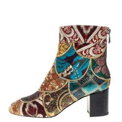 Pre Owned Dolce & Gabbana Multicolor Brocade Fabric Ankle Boots Size 38