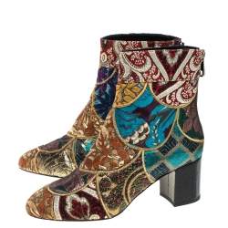 Pre Owned Dolce & Gabbana Multicolor Brocade Fabric Ankle Boots Size 38