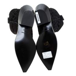 Pre Owned Dolce & Gabbana Black Animal Print Lurex and Velvet Cowboy Boots Size 37.5