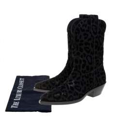 Pre Owned Dolce & Gabbana Black Animal Print Lurex and Velvet Cowboy Boots Size 37.5