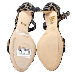 Pre Owned Dolce & Gabbana Gold/Black Animal Print Lurex and Velvet Ankle Strap Sandals Size 36