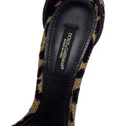Pre Owned Dolce & Gabbana Gold/Black Animal Print Lurex and Velvet Ankle Strap Sandals Size 36