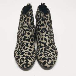 Pre Owned Dolce & Gabbana Black/Silver Animal Print Lurex and Velvet Ankle Boots Size 39