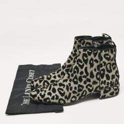 Pre Owned Dolce & Gabbana Black/Silver Animal Print Lurex and Velvet Ankle Boots Size 39
