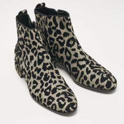 Pre Owned Dolce & Gabbana Black/Silver Animal Print Lurex and Velvet Ankle Boots Size 39