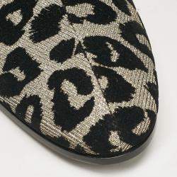 Pre Owned Dolce & Gabbana Black/Silver Animal Print Lurex and Velvet Ankle Boots Size 39