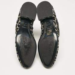 Pre Owned Dolce & Gabbana Black/Silver Animal Print Lurex and Velvet Ankle Boots Size 39