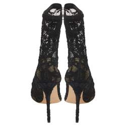 Pre Owned Dolce & Gabbana Black Stretch Lace Pointed Toe Ankle Booties Size 40.5