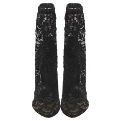Pre Owned Dolce & Gabbana Black Stretch Lace Pointed Toe Ankle Booties Size 40.5