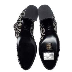 Pre Owned Dolce & Gabbana Black/Silver Animal Print Lurex and Velvet Ankle Boots Size 36