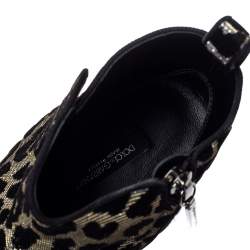 Pre Owned Dolce & Gabbana Black/Silver Animal Print Lurex and Velvet Ankle Boots Size 36