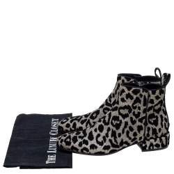 Pre Owned Dolce & Gabbana Black/Silver Animal Print Lurex and Velvet Ankle Boots Size 36