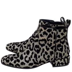 Pre Owned Dolce & Gabbana Black/Silver Animal Print Lurex and Velvet Ankle Boots Size 36