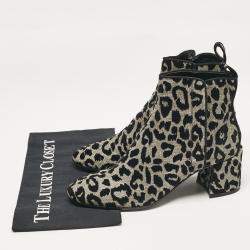 Pre Owned Dolce & Gabbana Black/Silver Animal Print Lurex and Velvet Ankle Boots Size 39