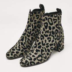 Pre Owned Dolce & Gabbana Black/Silver Animal Print Lurex and Velvet Ankle Boots Size 39