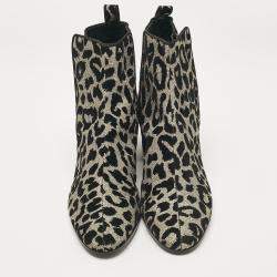 Pre Owned Dolce & Gabbana Black/Silver Animal Print Lurex and Velvet Ankle Boots Size 39