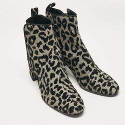 Pre Owned Dolce & Gabbana Black/Silver Animal Print Lurex and Velvet Ankle Boots Size 39
