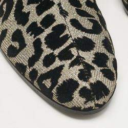 Pre Owned Dolce & Gabbana Black/Silver Animal Print Lurex and Velvet Ankle Boots Size 39