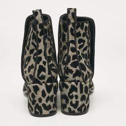 Pre Owned Dolce & Gabbana Black/Silver Animal Print Lurex and Velvet Ankle Boots Size 39