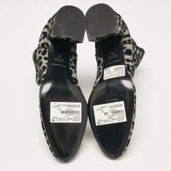 Pre Owned Dolce & Gabbana Black/Silver Animal Print Lurex and Velvet Ankle Boots Size 39
